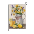 Drapeau de jardin avec bouquet de fleurs et limonade en tissu de jute texturé - Style Fleurs Arrosoir Rustique (HYQ058-7)