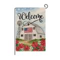 US Independence Day welcome garden flag with farmhouse barn and windmill design - Rustic Barn Windmill Welcome Style (HYQ056-6)