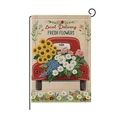 Drapeau de jardin avec camion rouge vintage, motif fleurs et support en métal - Style Camion Vintage Fresh Flowers (HYQ058-8)