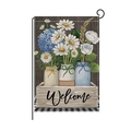 Drapeau de jardin vertical avec motif floral, signe Welcome et piquet en métal - Style Plantes en Pot Welcome (HYQ058-9)