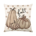 Beiger Leinen-Kissenbezug mit Herbstkürbis-Motiv, Punkten und Fall-Schriftzug - fall Kürbis Kombi Stil (JYM625-4)