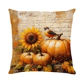 Autumn harvest pumpkin and sunflower print throw pillow cover for home sofa decor - Sunflower Pumpkin Bird Style (JYM620-4)