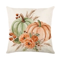 Funda de cojín otoñal con calabazas y flores en acuarela para decoración de cosecha - Estilo Doble Calabaza Acuarela (JYM623-4)