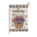 Welcome American patriotic garden flag with star floral basket and plaid border on metal stand - 30*45cm / Hyq061-3