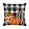 Federa per cuscino a quadri con tre zucche decorative e scritta Harvest autunnale - 45*45cm (Inserto non incluso)