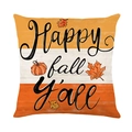 Striped fall pillow cover with Happy fall y'all text, orange pumpkins and maple leaves - Jym609-2 / 45x45 Square (No Insert)