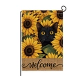 Double-sided garden flag with black cat and sunflowers design on a hanging stand - Sunflower Black Cat Style (HYQ062-7)