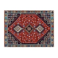 Rectangular boho table mat with deep red Persian pattern and geometric blue borders - Deep Red Medallion (CD110-8)