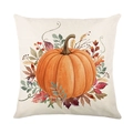 Funda de cojín cuadrada con estampado de calabaza de otoño en lino beige para sofá - Calabaza Hoja de Arce (JYM615-1)