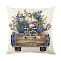 Fall harvest pumpkin pillow cover with vintage truck and sunflower prints on white linen - HARVEST Vintage Truck (JYM621-3)