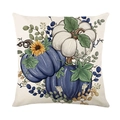 Autumn harvest pumpkin decorative pillowcase with navy blue pumpkins and sunflowers - Three Pumpkins Sunflower (JYM621-4)