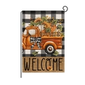 Welcome Easter garden flag featuring a vintage truck with pumpkins and sunflowers - Plaid Background Orange Truck Welcome Style(HYQ066-8)