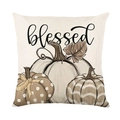 Vierkante herfst kussenhoes met blessed tekst en pompoen afbeelding op wit canvas - Patchwork Pompoen Gezegend Patroon (JYM622-4)