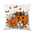 Halloween kussensloop met pompoen en spook print op een gebroken witte basis - Pompoen & Vleermuis Patroon (JYM629-4)