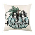 Linen pumpkin pillow case with light blue pumpkin print and green vine leaf detail - Pumpkin Pattern (JYM610-1)