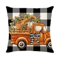 Housse de coussin à carreaux avec camion de citrouilles orange et motif tournesols - Style Camion Vintage Tournesol (JYM617-2)