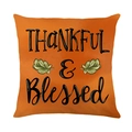 Oranger Kissenbezug aus Leinen mit THANKFUL & Blessed Aufdruck für Thanksgiving Deko - Thankful Blessed Text Stil (JYM616-2)