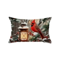 Christmas lumbar pillow cover featuring a cardinal bird on snow pine branches with a lantern - 30*50cm / Cardinal Bird and Lantern Style (JYZ018-3)