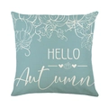 Green pumpkin and maple leaf harvest throw pillow cover with HELLO Autumn text - Hello Autumn Text (JYM610-2)