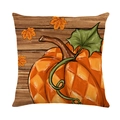 Fall harvest pillow cover with pumpkin and maple leaf patterns on brown wood texture - 45x45cm / Pumpkin Wood Grain Style (JYM612-1)