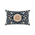 Bohemian lumbar pillow cover with vintage blue floral print for living room sofa decor - Navy Blue Orange Pink Floral (JYZ021-2)