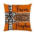 Autumn Farm Fresh Pumpkin throw pillow cover with orange base and plaid bow print - 45x45cm / Farm Fresh Pumpkin Style (JYM612-2)