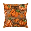 Fall Harvest pumpkin print cushion cover with orange pumpkins on brown wood background - 45x45cm / Multiple Pumpkin Mix Style (JYM612-4)