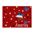 Independence Day red polyester placemat with stars, dots and America text print - Cotton Linen / America Text Style (CD112-3)
