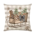 Federa natalizia con slitta vintage, volpe di pan di zenzero e fiocco a scacchi buffalo - 45x45cm / Motivo Slitta di Natale Vintage (JYM633-4)