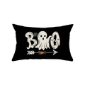 Halloween Kissenbezug mit weißem BOO-Geist-Aufdruck auf schwarzem Polyesterstoff - BOO Geist Text (JYZ015-2) / 30*50cm (Ohne Kissenfüllung)