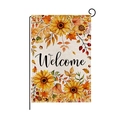 Autumn harvest garden flag with sunflowers, maple leaves and Welcome message - Welcome Wreath Sunflower Style (HYQ072-6)