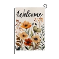 Autumn Harvest Garden Flag with pumpkin and flowers on beige linen fabric with stand - Welcome Watercolor Floral Style (HYQ072-8)
