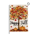 Harvest garden flag with autumn pumpkin and maple leaf tree featuring Happy Fall text - Happy Fall Maple Pumpkin Tree Style (HYQ072--9)
