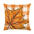 Funda de cojín a cuadros naranjas con estampado de hoja de maple de otoño - Cuadros Naranja Hoja de Arce (JYM614-1) / 45x45cm