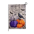 Halloween garden flag with watercolor pumpkins and crow on plaid background - Pumpkin and Crow Style (HYQ071-8)