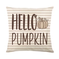 Herbst-Kissenhülle mit Hello Pumpkin Druck und braunen Streifen auf Leinen - HELLO PUMPKIN Stil (JYM625-2)