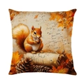 Fall squirrel and maple leaf print square pillow cover with warm seasonal tones - Squirrel And Acorn Style (JYM620-1)