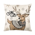 Christmas reindeer pillow cover with Joy text and snowflake print on beige linen fabric - Reindeer Joy (DYM391-1) / 45x45cm