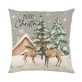 Weihnachtskissenbezug mit Rentier- und Schneehütten-Druck sowie Merry Christmas Schriftzug - 45*45cm Leinen Einseitig Ohne Füllung / Rentier Weihnachtsmann Hütte Stil (DYM393-3)
