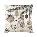 Fodera per cuscino natalizio con pupazzo di neve e scritta joy su tessuto in lino beige - Stile Pupazzo di Neve Joy Disegnato a Mano (JYM636-4)