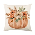Funda de cojín otoñal de lino con diseño de calabaza en acuarela y flores - Estilo Floral De Calabaza En Acuarela (JYM623-1)