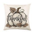 Crème kussenhoes met thankful tekst, witte pompoen en herfstbladeren print - Wit Pompoenpatroon (JYM622-1)