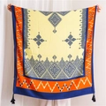 Detail of ethnic geometric pattern scarf with black tassels and vibrant contrast colors - 180*90CM / Orange (SL1906-091)