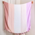 Detailansicht des Regenbogen-Schals mit bunten Quasten und leichtem, atmungsaktivem Stoff - 180cm x 90cm / Lila Orange Weiß Gestreift (SL1908-018 2#)