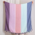 Regenboog gestreepte strandlaken met verticale kleurblokken en franjes - 180cm x 90cm / Paars Roze Munt (SL1908-018 5#)