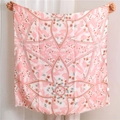 Roze vierkante sjaal met bloemmotieven en geometrische randen van lichte chiffon - 180*90CM / Roze (SL1908-019)