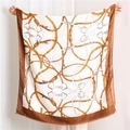 Elegant ivory linen-silk scarf with equestrian chain print and fine tassel borders - 180x90 / Beige