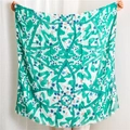 Floral print square shawl scarf with green geometric pattern and delicate fringed edges - 180*90CM / Green (SL1908-019)