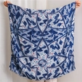 Detail of navy blue floral square shawl with leopard motifs and soft frayed edges - 180*90CM / Blue (SL1908-019)
