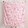 Bufanda de algodón y lino con estampado de flores rosas y flecos decorativos - 180*90CM / Estilo Floral Rosa (SL1904-074)